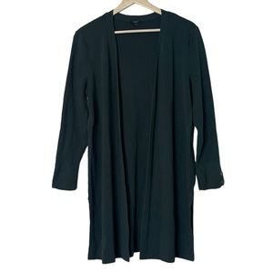 Talbots Ribbed Long Open Cardigan Size LP Green Buttons Stretch Modal Office